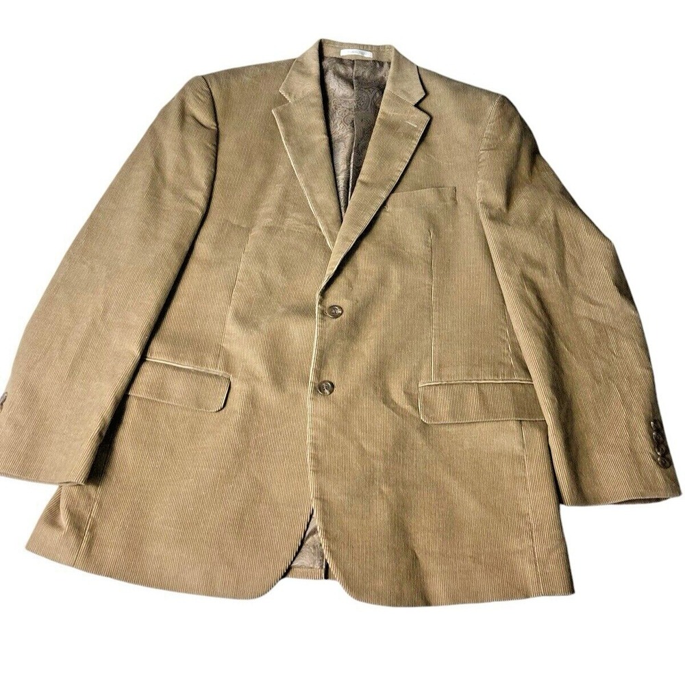 Chaps Men's 44R Corduroy Blazer Sport Coat Tan Paisley‎ Lining